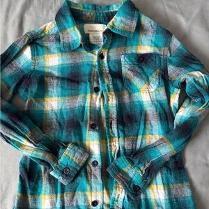 Toughskins Teal and Yellow Plaid Button-Down Shirt for Kids